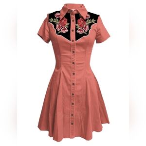 BoozeLele Western Floral Embroidered Dress – Pink – Size XL